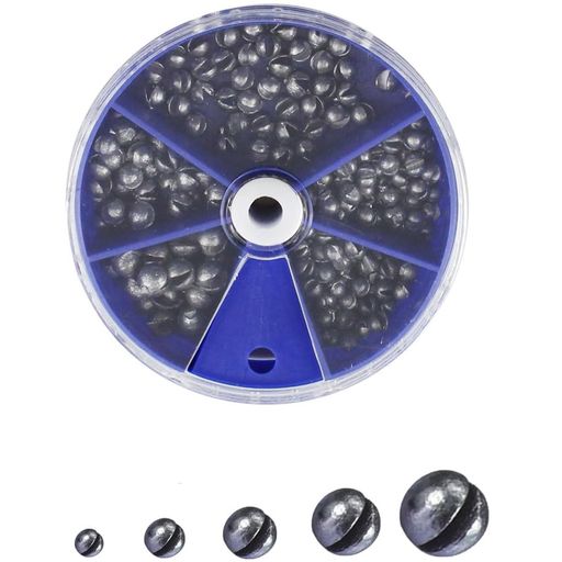 Mirhua釣り用重り丸型205個セットセットスプリットショットシンカー取り外し5サイズ0.2g0.3g0.4g0.5g0...