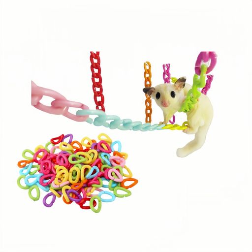フクロモモンガおもちゃチェーンリング100個セット吊り下げ連結拡張可能ハムスターインコ小動物用ケー..
