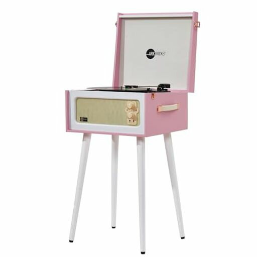 ArkrocketDiscovery3速度Bluetoothレコードプレーヤーレトロターンテーブル内蔵スピーカーと取り外し可能な脚(ピンクと白)