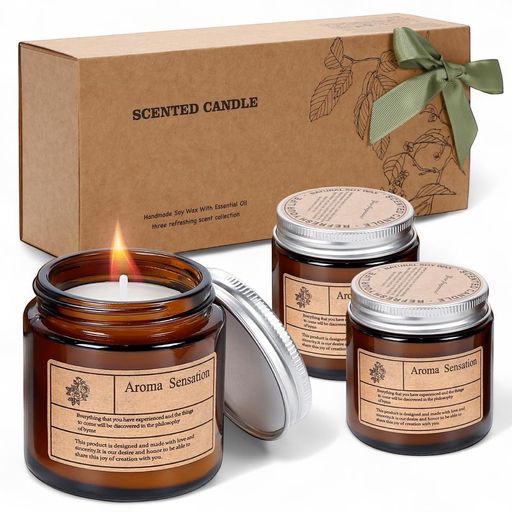 ENHANCERYアロマキャンドルアロマギフトセットローズジャスミンバニラ65時間ギフトセットプレゼント(C..