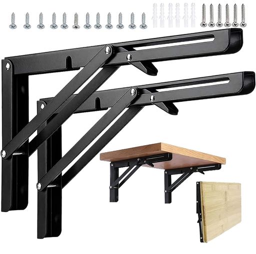 折りたたみブラケット棚受け金具-L字型、耐荷重150kg、壁掛け、2本セット、ネジ付き(ブラック、30cm)(30cm)