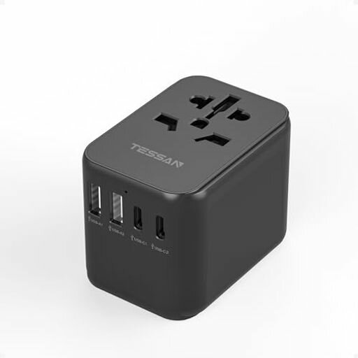 TESSAN海外用変換プラグ全世界対応C/BF/O/Aタイプ変換マルチ海外コンセントUSB-A2口USB-C2口韓国イギリ..