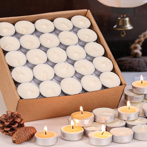 LETINEティーライトキャンドル100個アルミカップ4時間燃焼無煙無香料ろうそく植物性仏壇、茶香炉、アロマポット用蝋燭大容量溶け残りなし