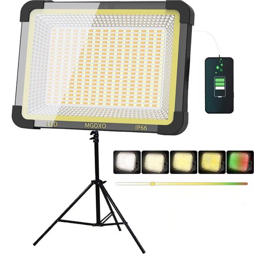 MGOXO投光器LED充電式32000mAH400W高輝度モデル作業灯5つ点灯モードフラッドライトIP66防水太陽光ソーラー充電/Type-c充電/三脚が付属折り畳み式アウトドア投光器led屋外便携式マグネットフック…