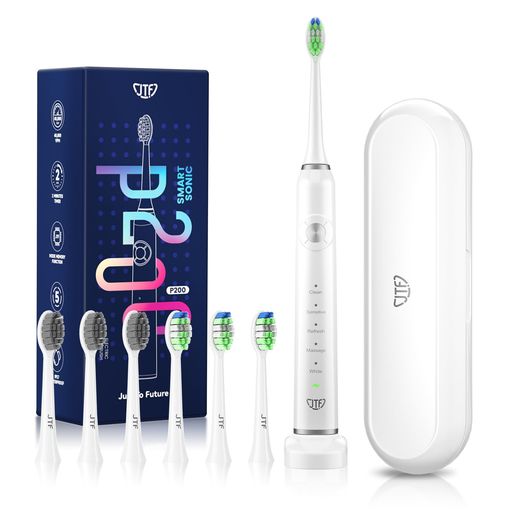 JTF電動歯ブラシ超音波振動歯ブラシ替えヘッド6本ト&旅行用ケース付き5つのモードUSB充電スタンドき&60..