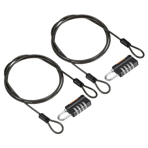 PATIKILセキュリティワイヤー4桁組み合わせロック2セット1mコーティングされた安全ワイヤーロープダブ..