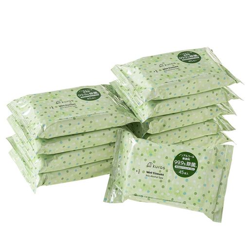 kurasクラスノンアルコール除菌ウェットティッシュ450枚(45枚x10パック)無香料99.9%除菌保湿成分アロエ..