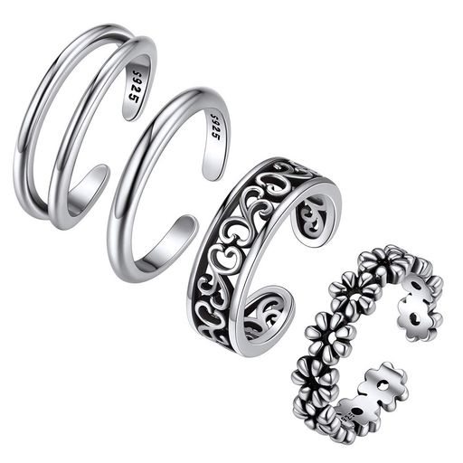 [ChicSilver]シルバー925トゥリングレディースかわいいフリーサイズ4点セット甲丸喜平2連ケルトミディリングハワイアンジュエリー