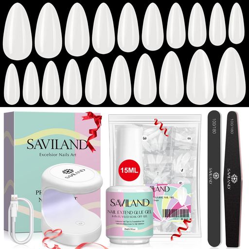 Savilandネイルチップキット500pcsネイルチップグルージェルキットソリッドネイルグルーネイルドライヤ..