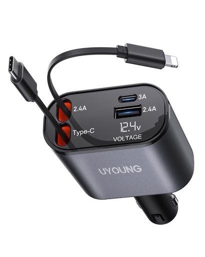 巻き取り式車載充電器4in1シガーソケットTypeC66W/Lightning20W急速充電USBしがーソケット4台同時充電可能LED表示電圧Phone16/15/14/13/12AQUOSGalaxyS25Pixel