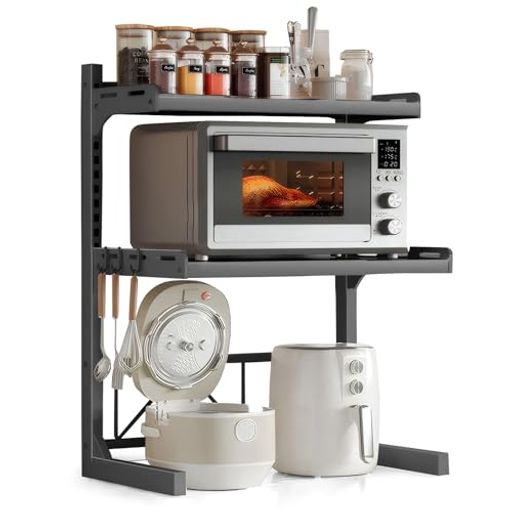 BLACKBADGERレンジラック3段式幅は41~60cm伸縮可能棚板高さ調節可キッチンラック電子レンジラックキッ..