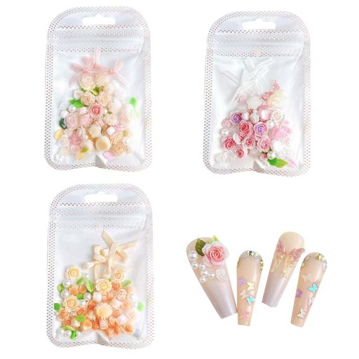 PAVIKEネイルパーツ花椿立体ネイルデコパーツ薔薇3pcネイルアートデコパーツ大容量ネイルデコレーショ..