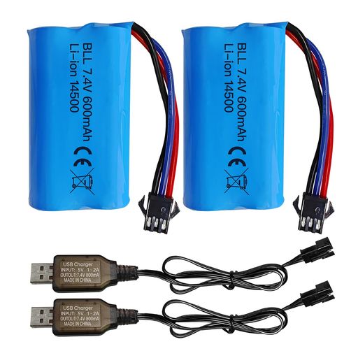 2PCS7.4V600mah2SSM-3Pプラグリチウムイオン電池とUSB充電ケーブルに適合するDE82TK3086BG20601RCおもちゃRCカーTK-3082Bスタントフリップカーバッテリー
