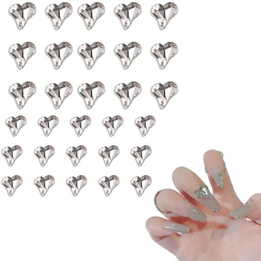 Mirhuaネイルパーツハート型30個セット2種類立体光沢のあるガラスストーンネイルパーツ大粒キュートク..