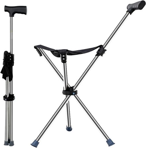 【座れる折りたたみステッキ】Ceriticaアルミ製ステッキチェア登山杖3本脚軽量耐荷重130kgシート付き杖..