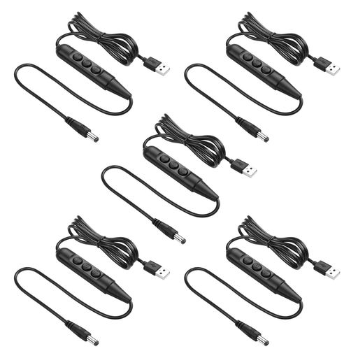 SinLoon 5本 USBオス-DC5521オス ケーブル、スイッチ付き、USB 2.0-DC 5.5mm x 2.1mm 6段階調光スイッチ 電源ケーブル、LEDストリップ・小型デスクライト及びその他の5Vデバイス用 1.5m (DC5521)