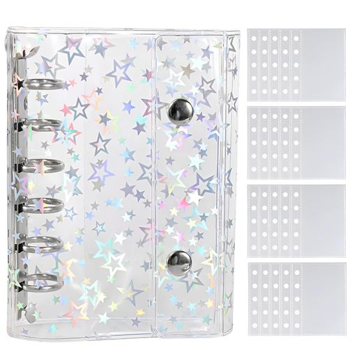 シール帳透明星柄シールバインダー女の子はがせるm5A7A6可愛いクリアシール手帳透明ルーズリーフ20枚付き詰め替え可能シール収納推し活グッズ女の子ギフトにも最適...