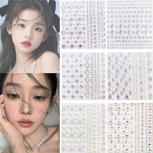 SensaBlissラインストーンフェイスシール6枚セットキラキラ3D顔シール星・ハート・月・蝶・花 ...
