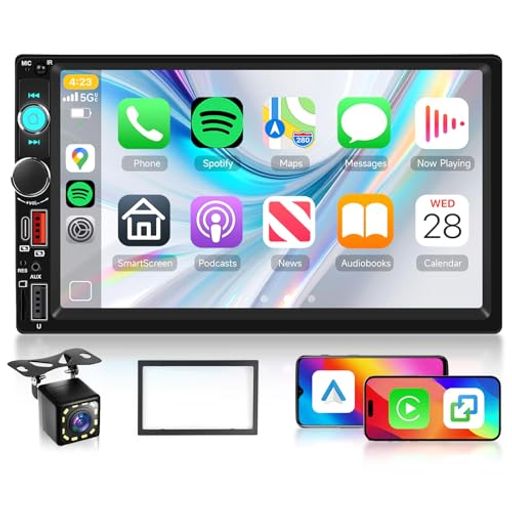 Hodozzy2DinカーステレオワイヤレスCarPlay/AndroidAuto対応7インチHDタッチスクリーンBluetoothダブル..