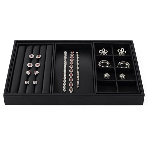 OirlvジュエリートレイPUレザーアクセサリートレイ多機能指輪イヤリングネックレスディスプレイ収納高級おしゃれ適格請求書に対応P01708(ブラック)