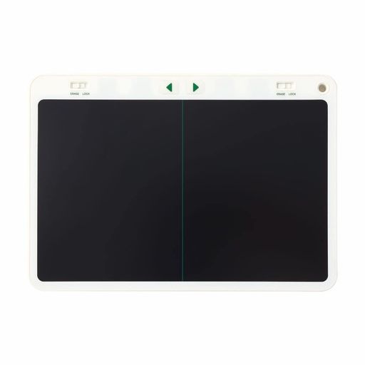 外形寸法:約210(W)x148(H)x10(D)mm/画面サイズ:約9インチLCD(約196x123mm)/質量:約178g/消去回数:約5万回(2画面合計)電池交換式/セット内容:本体、コイン形リチウム電池(CR2025)セット済み、/スタイラス2本、取扱説明書(保証書付)。/精密機械ですので取扱いにご注意ください。/直接日光の当たる場所や、高温・多湿の場所での使用または保管はしないでください。