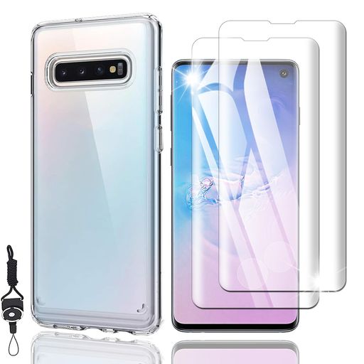 NutmegGalaxys10ガラスフィルム(2枚)+Galaxys10ケースクリア(1枚)【旭硝子素材採用ストラップホール付き】SC-03LSCV41フィルムギャラクシーS10保護フィルムカバー携帯ケーススマホケース
