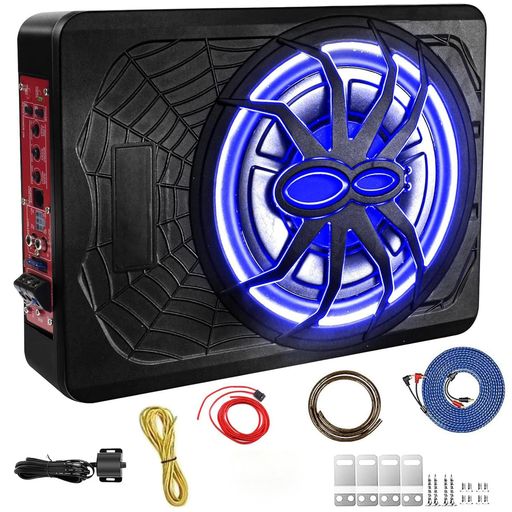 TigWissカーサブウーファー800W10インチスリムアンダーシートアクティブカーサブウーファー、高/低レベ..