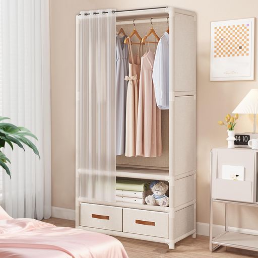 Xoziloワードローブ簡易ポータブル組立クローゼットカバー付きドアカーテン付き多機能ハンガーラック不..