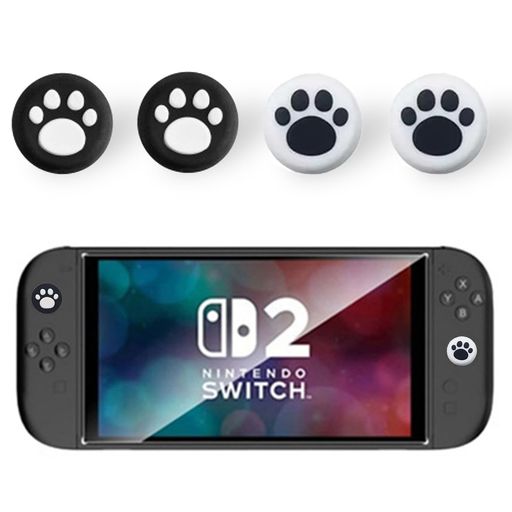 LeTradeJPSwitch2スティックカバー4個セット滑り止め保護カバー親指スティックカバーシリコンSwitch2対応滑り止め可愛いJoy-Con対応(ブラック2枚+ホワイト2枚)