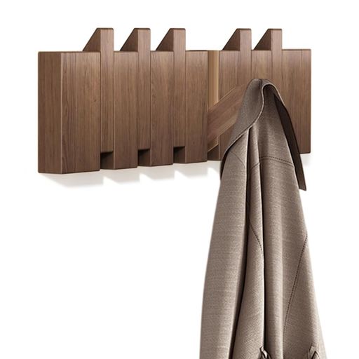 BAOYOUNI壁掛けフックウォールハンガーウォールフックコートラック洋服掛け帽子掛けピアノ鍵盤デザインインテリア引っ込み式玄関収納壁掛け収納(ブラウン6連)