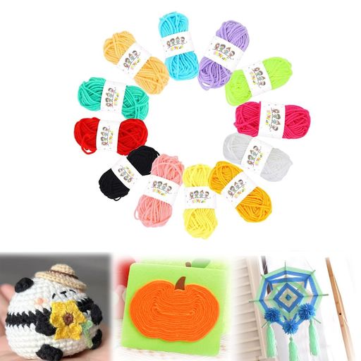 PrimeBlis毛糸編み物12色セット純毛1玉10g長約17m並太編み物柔らかい糸小物用DIY手芸用diy毛糸画初心者..