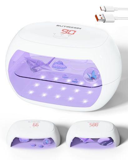 両面照射&amp;超高速硬化:本UVレジンライトは36W&amp;30個のLEDビーズを搭載し、上下二層の360°全方位照射を実現。樹脂を内側からしっかり均一に照射できるため、通常のランプよりも速く・強力に硬化します。時短&amp;プロ級の仕上がりを目指す方に最適です。 取り外し可能な2IN1UVランプ:プロジェクトのサイズに応じて、片側だけをスタンド型または手持ち型の樹脂ランプとして使用できます、両方を一緒に使用したりできます。2つのUV樹脂ライトを同時に持っているようなものです。ランプ1つだけで、Win-Win効果が得られます。 選べる4段階タイマー機能付き:使いやすいワンタッチ式スイッチで、90秒/180秒/300秒/600秒の4つの照射時間を簡単に切り替え可能。最長600秒まで対応しており、作品の大きさや樹脂の厚みに合わせて最適な硬化時間を設定できます。初心者からプロまで、あらゆる職人のニーズに適しています。 完璧なレジン作品を作る:BUTIRESINUVランプを使用すると、初心者でも簡単に完璧なレジン作品を作成でき、収縮を軽減できます。大規模な工事の場合、作業時間を短縮できます。