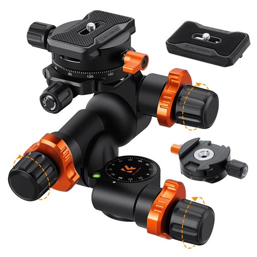 K&FConceptギア雲台ハンドル付き3ウェイギアヘッドマグネシウム雲台素早く操作精密微調整、アルミ合金..