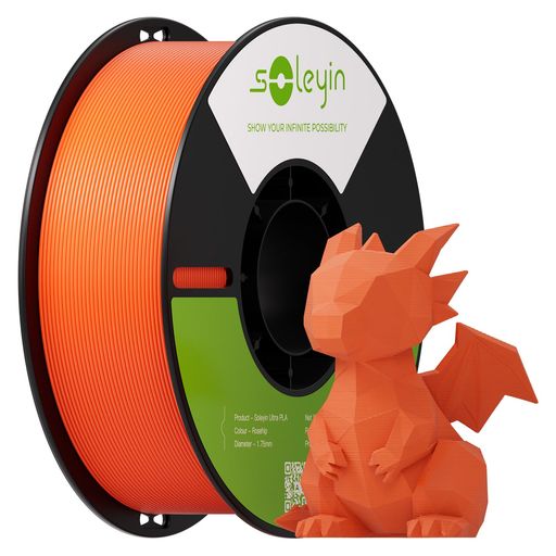 「個性を際立たせる豊富なカラーバリエーション」Soleyin Ultra PLAフィラメントは、鮮やかで発色の良いカラーを多数ラインナップ。作品に独自の魅力を与え、オリジナル雑貨、ギフト、プロトタイプなど、幅広い制作シーンでクリエイティビティを最大限に引き出します。 「300mm/s高速印刷&amp;ノズル詰まりを軽減」時間効率を重視するユーザーに最適。最大300mm/sの高速プリントに対応し、一般的なPLAより最大50%の時間短縮を実現します。高純度原料により流動性が高く、気泡や不純物がほとんどないため、滑らかな仕上がりと高い精度を両立。ノズル詰まりも起こりにくく、印刷成功率が向上します。 「環境に優しいエコフレンドリー素材」トウモロコシやジャガイモを原料とした植物由来PLAフィラメントを採用。生分解性で無臭・無毒のため、家庭用にも初心者にも安心してお使いいただけます。環境負荷を抑えながら、安定したプリントが楽しめるフィラメントです。 「高い密着性で反りを大幅に抑制」ビルドプレートとの密着性を向上させることで、角浮きや反りをしっかり軽減。収縮や歪みが少なく、安定したプリント品質を毎回実現します。