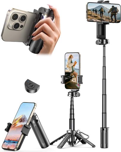 【ブロガー愛用・4in1万能モデル】自撮り棒スマホスタンドスマホグリップスマートフォン用三脚「ダブル360°回転」じどり棒軽量コンパクトセルカ棒折りたたみ式iPhone/android対応じどりぼ…