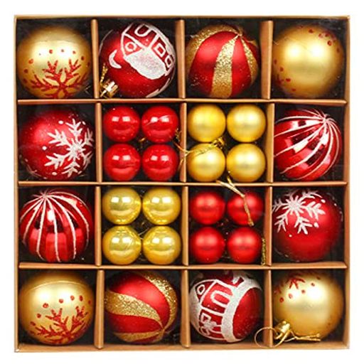 Forhomelifeクリスマスボール44個入りクリスマスオーナメント飾り付け6cm・3cmボールセットクリスマスツリー飾りデコレーションボールおっしゃれ赤金