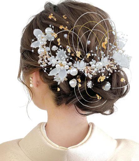 [JZOON]成人式結婚式浴衣髪飾りヘアアクセサリーかんざしヘッドドレス人気成人式水引金箔銀箔パール和..