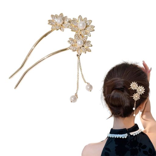 Doyimeかんざし簪パール2本差しヘアーかんざしパールラインストーン髪飾りおしゃれ髪留めヘアアクセサリーウェディング浴衣着物和装小物披露宴二次会卒業入学式パーティー成人式普段…(4)