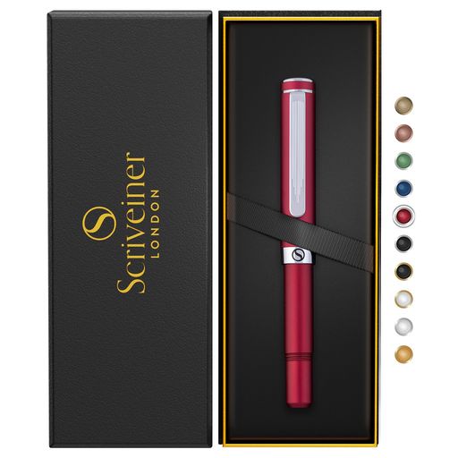 星(塗り潰し)本物の高級ペンを手にしたような感覚を味わえる-Scriveinerの見事な高級ローラーボールペン。アルミニウムにマットレッドの耐傷性コーティングを施し、シルバークロームで仕上げています。プレミアムな品質と控えめなラグジュアリーを提供する、英国のブティックブランドです。 星(塗り潰し)普段使いも最高の書き心地を-キャップの両端をしっかりとネジ止めできるように精密設計されています。キャップを閉じた状態では、ポケットにすっぽり入る短いペンです。キャップを閉じた状態では、ポケットにすっぽり収まるショートサイズ、キャップをした状態では、手のひらに収まるフルサイズとなります。 星(塗り潰し)自分の思いをすらすらと書き出せる-ドイツ・シュミット社のリキッドインクシステムを採用し、どんな紙にもなめらかにペンを滑らせることができます。万年筆のような書き味とボールペンの利便性を兼ね備え、ゲルインクペンのような優れた書き味を実現しています。毎日書くことが好きな人のためにデザインされた、贅沢なペンです。 星(塗り潰し)同僚や愛する人に喜んでもらえる-このペンは、美しい化粧箱に入っており、贈り物として最適です。