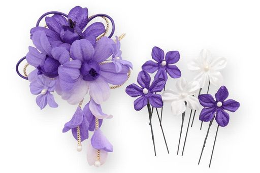 [鎌倉工芸]和装髪飾り蘭花びら揺れるさがり付きクリップUピンセットレディースむらさき