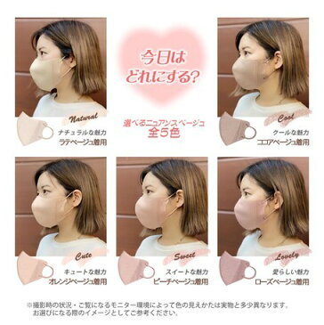 新発売【夏季限定】冷感接触3D Beauty Mask《3D ビューティーマスク》【5枚入り×3個セット】クールマスク 夏マスク 小顔効果 血色マスク 不織布マスク 立体マスク カラーマスク ベージュマスク 花粉対策