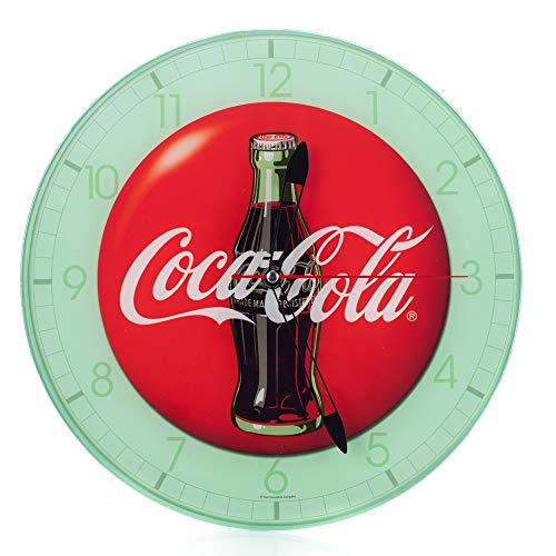 壁掛け時計 インテリア インテリア 海外モデル アメリカ Mark Feldstein Associates Coca Cola Bottle Round Vintage Red Button Logo 12 x 12 Glass Wall Clock壁掛け時計 インテリア インテリア 海外モデル アメリカ