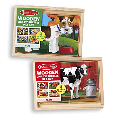 å&  ΰ Melissa &Doug Melissa &Doug Animals 4-in-1 Wooden Jigsaw Puzzles Set - Pets and Farm - Toddler Wooden Jigsaw Puzzles, Animal Puzzles, Take-Along Puzzles For Toddlers Andå&  ΰ Melissa &Doug