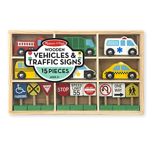 å&  ΰ Melissa &Doug Melissa &Doug Wooden Vehicles and Traffic Signs With 6 Cars and 9 Signså&  ΰ Melissa &Doug