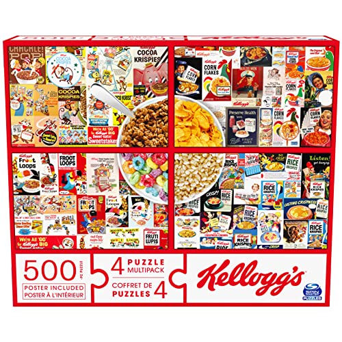 WO\[pY CO AJ TOYS_AND_GAMES Kelloggfs, 4 Puzzle Multipack, 500 Pieces Combine to Form Mega Puzzle: Cocoa Krispies, Corn Flakes, Fruit Loops, Rice Krispies, for Kids and AdultsWO\[pY CO AJ