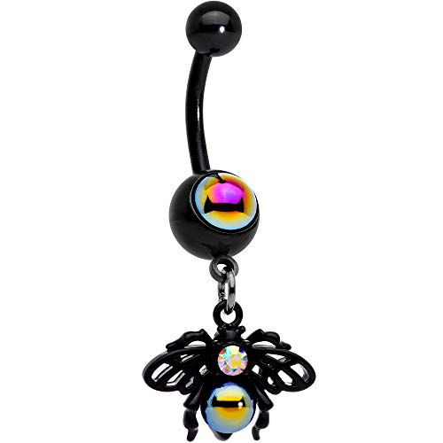 ボディキャンディー ピアス アメリカ 日本未発売 ブランド Body Candy 14G Black Plated Steel Navel Ring Piercing Aurora Accent Orb Busy Bee Dangle Belly Button Ringボディキャンディー ピアス アメリカ 日本未発売 ブランド