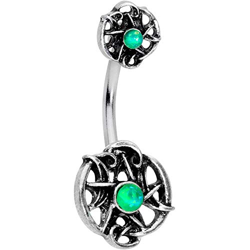 ボディキャンディー ピアス アメリカ 日本未発売 ブランド Body Candy 14G Steel Navel Ring Piercing Green Synthetic Opal Pentagram Double Mount Belly Button Ringボディキャンディー ピアス アメリカ 日本未発売 ブランド