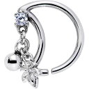 ボディキャンディー ピアス アメリカ 日本未発売 ブランド Body Candy 16G Steel Clear Accent Crescent Moon Leaf Dangle Closure Ring Daith Helix Tragus Rook 3/8"ボディキャンディー ピアス アメリカ 日本未発売 ブランド