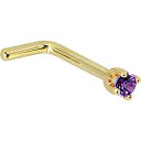 ボディキャンディー ピアス アメリカ 日本未発売 ブランド Body Candy Solid 14k Yellow Gold 2mm Purple Cubic Zirconia L Shaped Nose Stud Ring 18 Gauge 1/4"ボディキャンディー ピアス アメリカ 日本未発売 ブランド