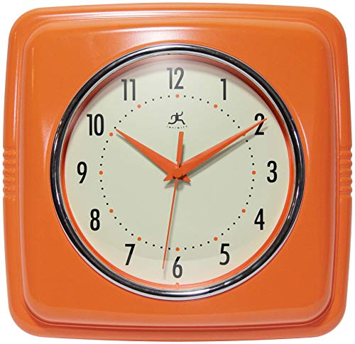壁掛け時計 インテリア インテリア 海外モデル アメリカ Infinity Instruments Square Silent Retro 9 inch Mid Century Modern Kitchen Diner Retro Wall Clock Quartz Sweep Movement (Orange) (13228OR-4103-A壁掛け時計 インテリア インテリア 海外モデル アメリカ